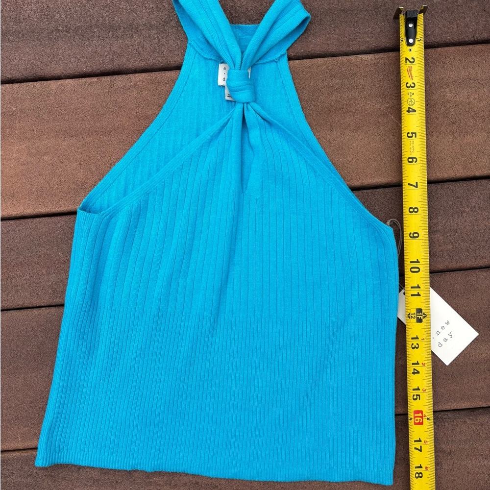 A New Day Blue Lagoon Criss Cross Neck Crop Top